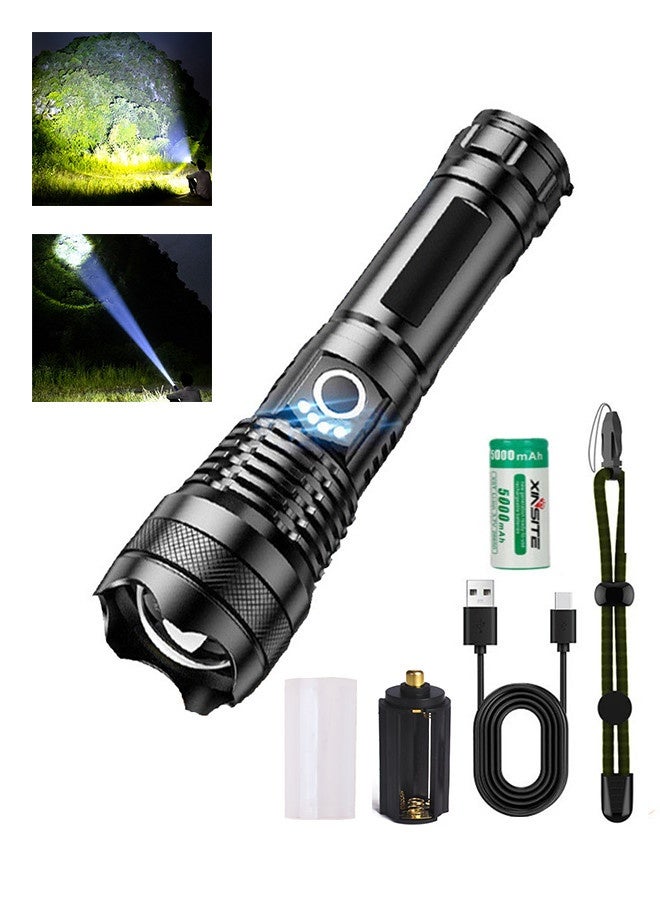 Flashlight Rechargeable LED Flashlights High Lumens,3-in-1 Rechargeable LED Flashlight  Aluminum Body with Large capacity Battery，5 Modes LED Flashlight Adjustable Brightest Flashlight ，Super Bright Tactical Handheld Flashligh powerful, Zoomable, Waterproof, Long Lasting Flashlight for Hiking Camping Gift - Image 1