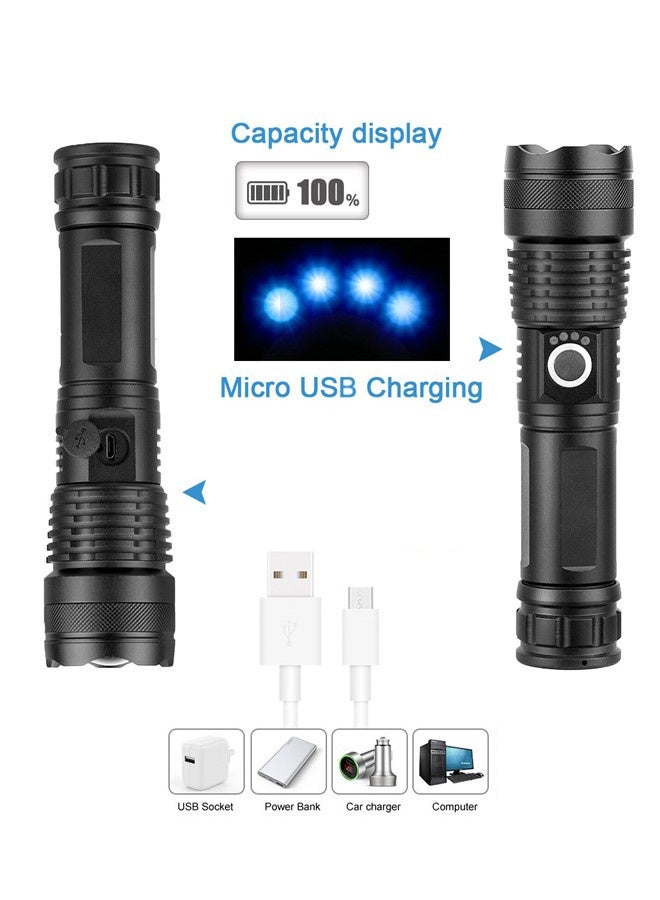 Flashlight Rechargeable LED Flashlights High Lumens,3-in-1 Rechargeable LED Flashlight  Aluminum Body with Large capacity Battery，5 Modes LED Flashlight Adjustable Brightest Flashlight ，Super Bright Tactical Handheld Flashligh powerful, Zoomable, Waterproof, Long Lasting Flashlight for Hiking Camping Gift - Image 2