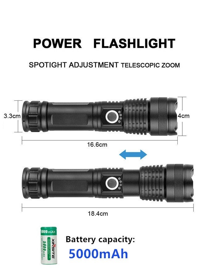 بولوز مصباح يدوي LED قابل لإعادة الشحن بقوة 3500 لومن، مصباح LED متعدد الوظائف 3 في 1 قابل لإعادة الشحن، هيكل من الألومنيوم مزود ببطارية ليثيوم فائقة السعة 5000 مللي أمبير، 5 أوضاع إضاءة، مصباح يدوي قابل لتعديل السطوع، مصباح يدوي تكتيكي محمول فائق السطوع، قوي، قابل للتكبير، مقاوم للماء، يدوم طويلاً، مثالي للمشي لمسافات طويلة والتخييم، هدية رائعة. - Image 2