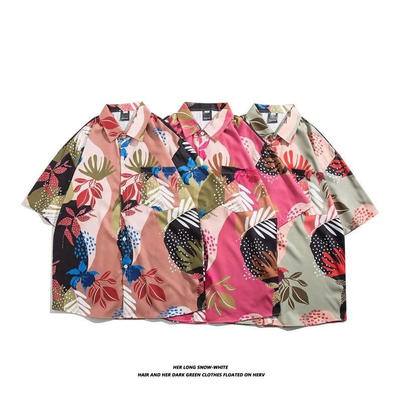 Short-Sleeved Shirt Hawaiian Retro Pu Shuai Hong Kong Style Japanese Style Trendy Loose Casual Beach Holiday Style Couple'S Top - Image 4