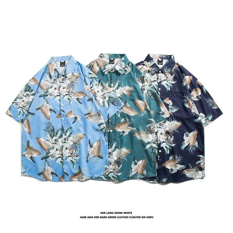 Short-Sleeved Shirt Hawaiian Retro Pu Shuai Hong Kong Style Japanese Style Trendy Loose Casual Beach Holiday Style Couple'S Top - Image 5