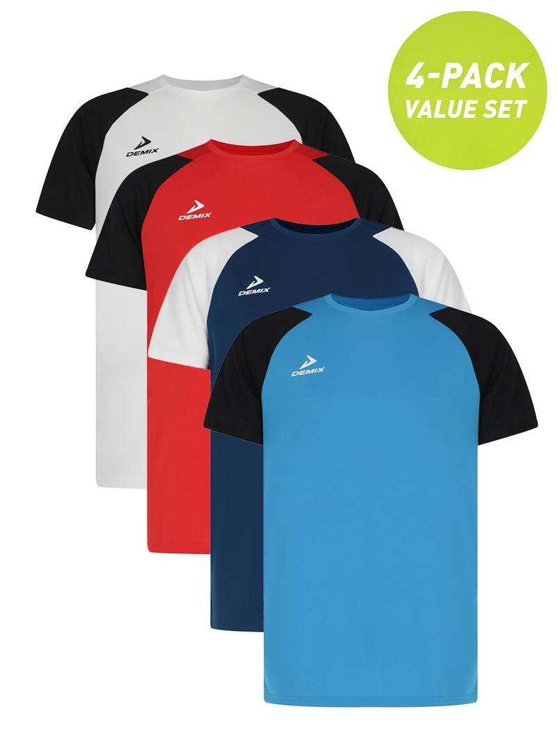 Demix Men's 4-Pack Sports T-Shirts – Lightweight T-Shirts with MOVI Wick Moisture-Wicking, Breathable Fabric, Raglan Sleeves, Straight Cut & Comfortable Fit - Image 2