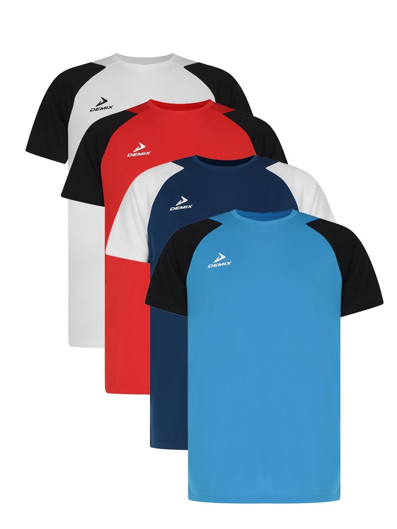 Demix Men's 4-Pack Sports T-Shirts – Lightweight T-Shirts with MOVI Wick Moisture-Wicking, Breathable Fabric, Raglan Sleeves, Straight Cut & Comfortable Fit - Image 1