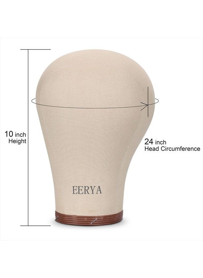 Eerya - Eerya 24 Inch Wig Head Cork Canvas Block Head Wig Head Stand Cork Wig Head with Stand for Making Wigs Display Stying Mannequin Head with Mount Hole Manikin Head Wig Stand (Light Brown) - Image 1