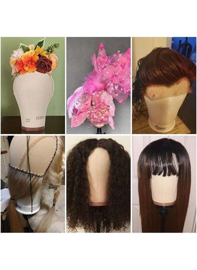 Eerya - Eerya 24 Inch Wig Head Cork Canvas Block Head Wig Head Stand Cork Wig Head with Stand for Making Wigs Display Stying Mannequin Head with Mount Hole Manikin Head Wig Stand (Light Brown) - Image 1