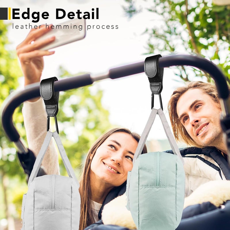 خطافات عربة الأطفال للتعليق، 2 قطعة من أحزمة عربة الأطفال الجلدية المتينة، مشابك عربة الأطفال لحقائب الحفاضات وعربات الحيوانات الأليفة وأكياس التسوق، أحزمة عربة الأطفال الجلدية، خطاف الأم لعربة الأطفال (أسود) - Image 5