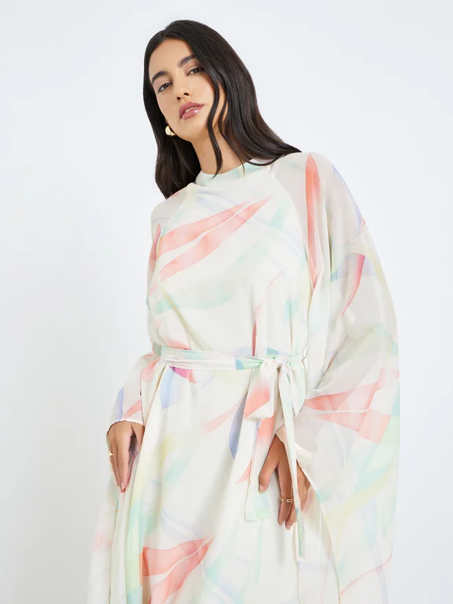 Styli Styli Drape Sleeve Maxi Dress with Tie Up Belt
