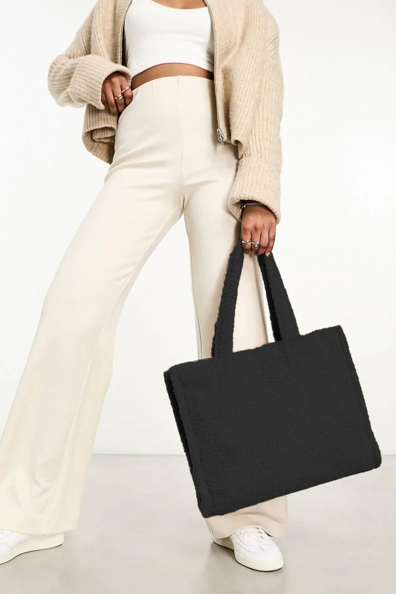 باهلس Teddy Plush Black Tote Bag Shoulder Bag