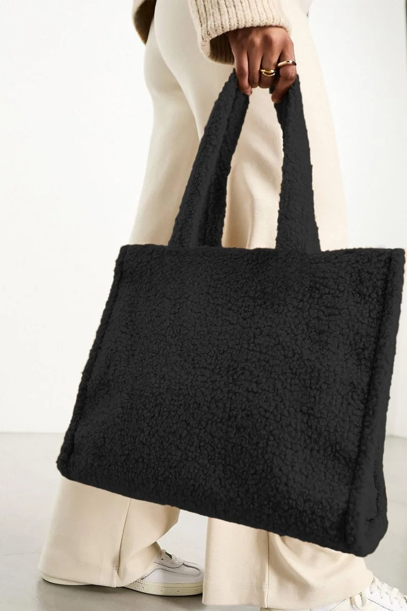 باهلس Teddy Plush Black Tote Bag Shoulder Bag