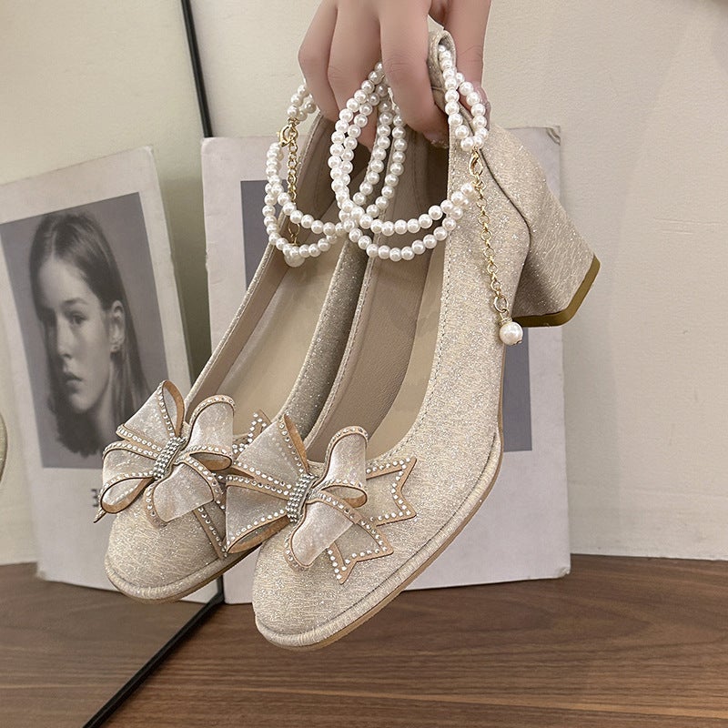 Small Leather Shoes 2025 Thick Heeled High Heeled Adult Ceremony Bridesmaid Shoes Korean Style Elegant Banquet Mary Jane Wedding Shoes - Image 4