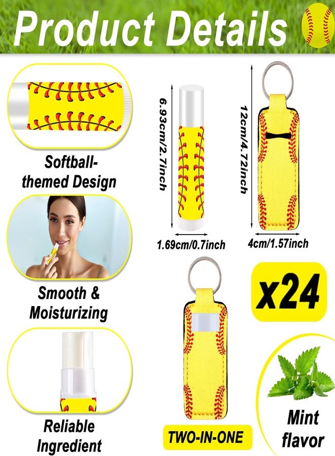 Lonfliness 24 Sets Softball Party Favors Lip Balm and Lipstick Holder Keychain Bulk Sport Ball Team Gifts Natural Moisturizing Lip Balm Keychains Portable Pouch for Team Softball Sports Party Supplies - Image 3