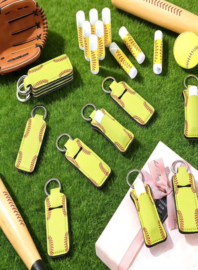 Lonfliness 24 Sets Softball Party Favors Lip Balm and Lipstick Holder Keychain Bulk Sport Ball Team Gifts Natural Moisturizing Lip Balm Keychains Portable Pouch for Team Softball Sports Party Supplies - Image 4