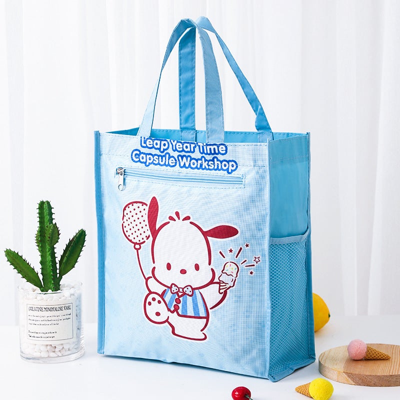 Dual Layer A4 Art Case Cute Cartoon Student Carry Bag Waterproof 16 blue PC dog (inner lining) 