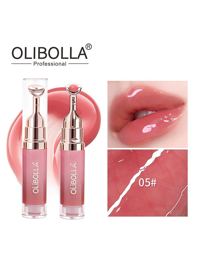OLIBOLLA Brightening Lip Serum, Hydrating & Plumping Tinted Lip Gloss, Moisturizing Lip Balm with Polypeptides & Squalane for Glossy Sheer, Smooth Lips,#05 - Image 2