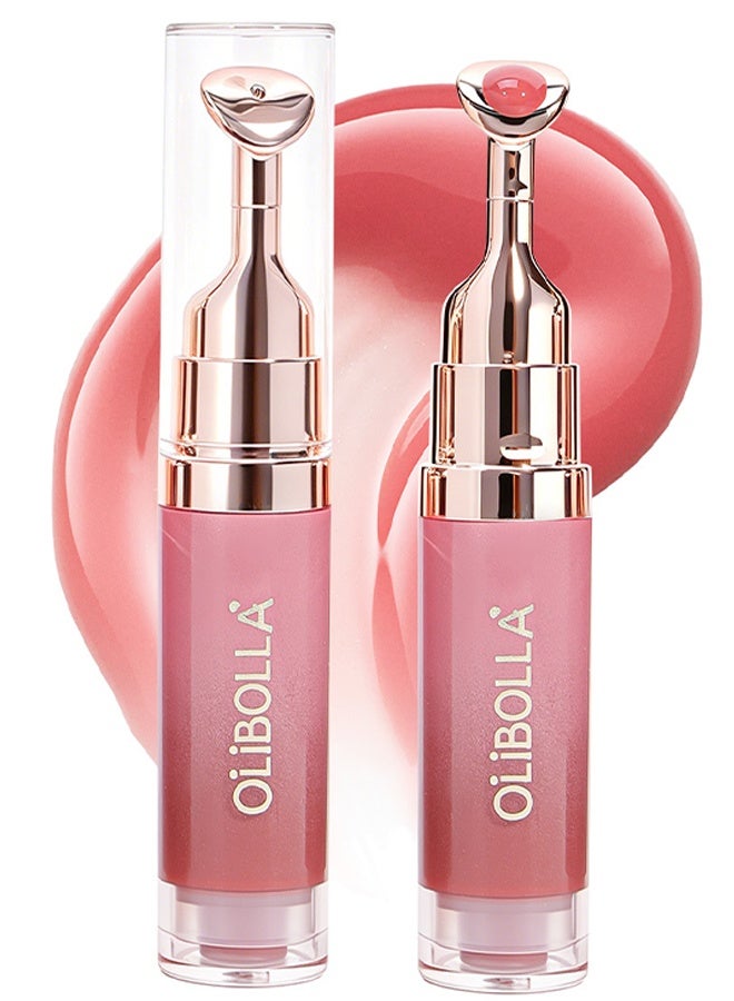 OLIBOLLA Brightening Lip Serum, Hydrating & Plumping Tinted Lip Gloss, Moisturizing Lip Balm with Polypeptides & Squalane for Glossy Sheer, Smooth Lips,#05 - Image 1