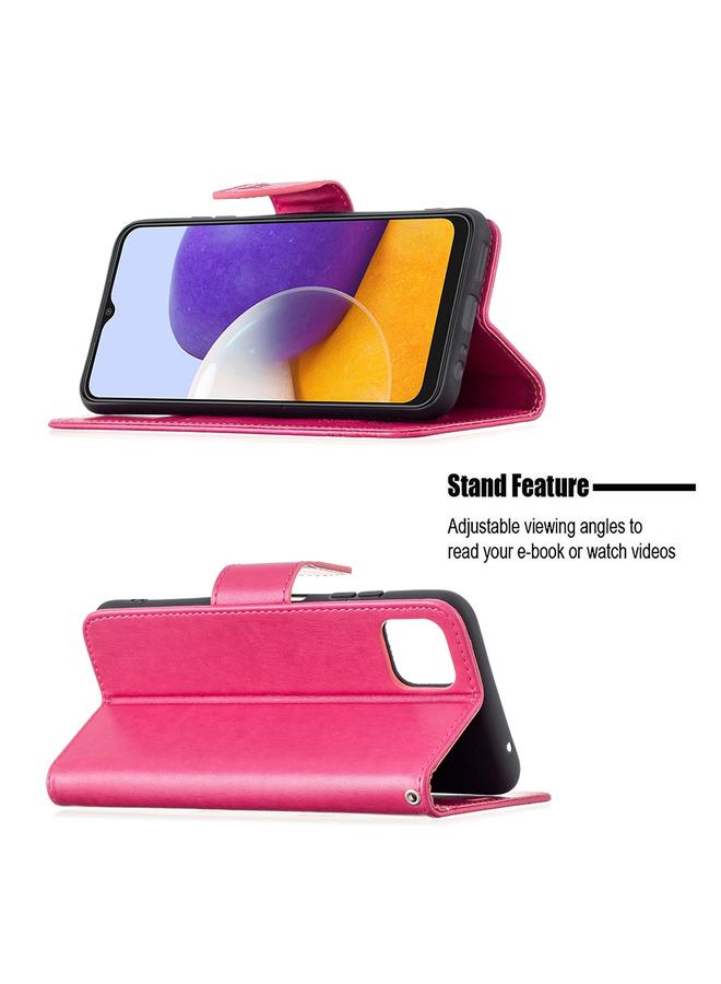 إيروريكس جراب لهاتف Samsung Galaxy A22 5G من الجلد الصناعي بتصميم فراشتين منقوشين مع حامل وفتحة للبطاقات ومحفظة وحبل تعليق - Image 4