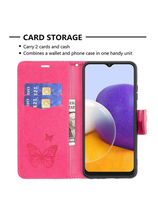 إيروريكس جراب لهاتف Samsung Galaxy A22 5G من الجلد الصناعي بتصميم فراشتين منقوشين مع حامل وفتحة للبطاقات ومحفظة وحبل تعليق - Image 5