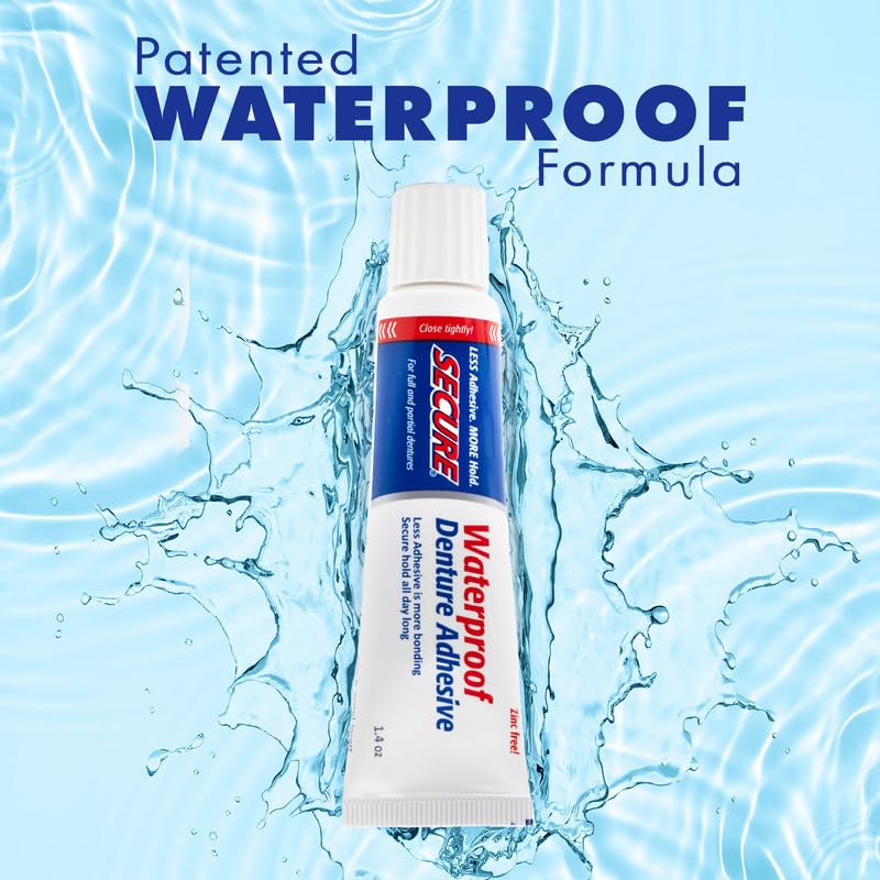 Secure Waterproof Denture Adhesive - Zinc Free - Extra Strong Hold For Upper, Lower or Partials - 1.4 oz - Image 2