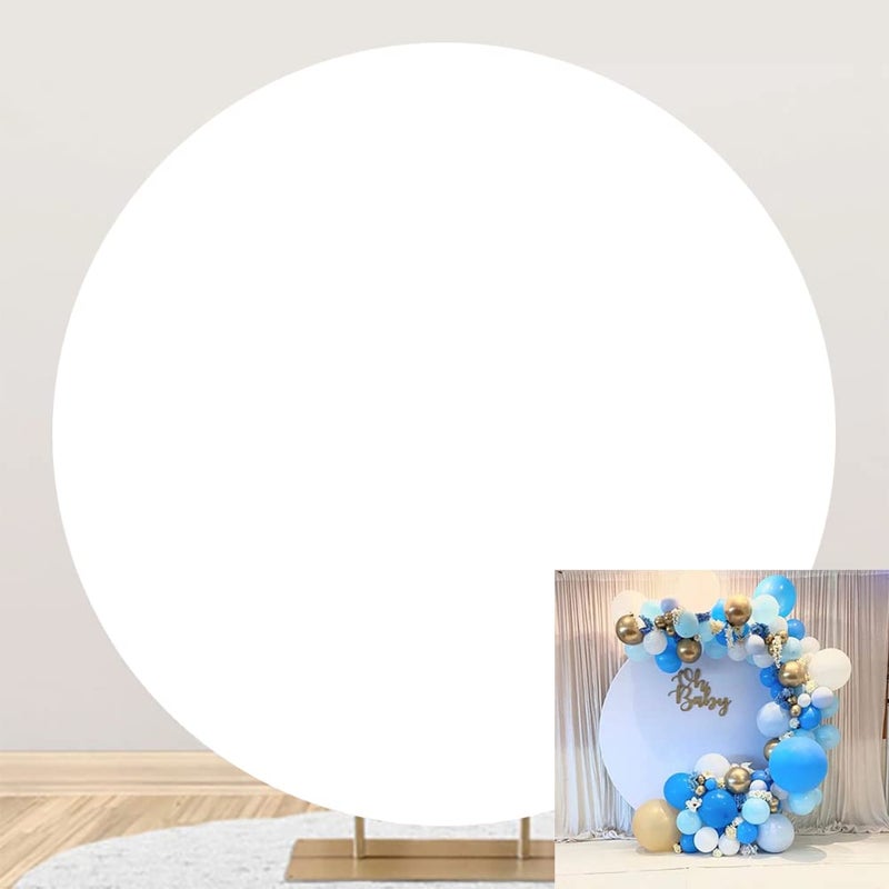 Laeacco White Round Backdrop 65x65ft Polyester Solid Color White Screen Photography Background Baby Shower Birthday Party Decoration Banner Video Recording Children Adults Portrait Photo Booth Props