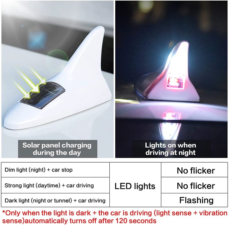 OVERA أضواء سقف السيارة المعدلة من أوفيرا - أضواء خلفية - هوائي زعنفة سمكة القرش الشمسية - مصباح تحذير وامض - أضواء وامضة LED خلفية - 1 عبوة - ضوء زخرفي للسيارة (رمادي) - Image 5