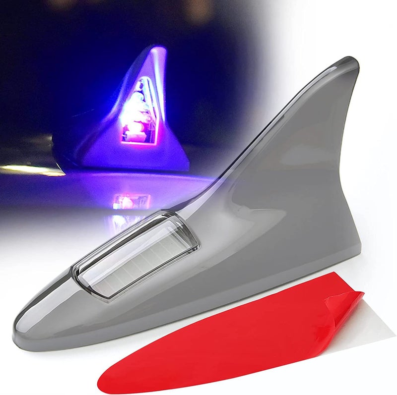 OVERA أضواء سقف السيارة المعدلة من أوفيرا - أضواء خلفية - هوائي زعنفة سمكة القرش الشمسية - مصباح تحذير وامض - أضواء وامضة LED خلفية - 1 عبوة - ضوء زخرفي للسيارة (رمادي) - Image 1