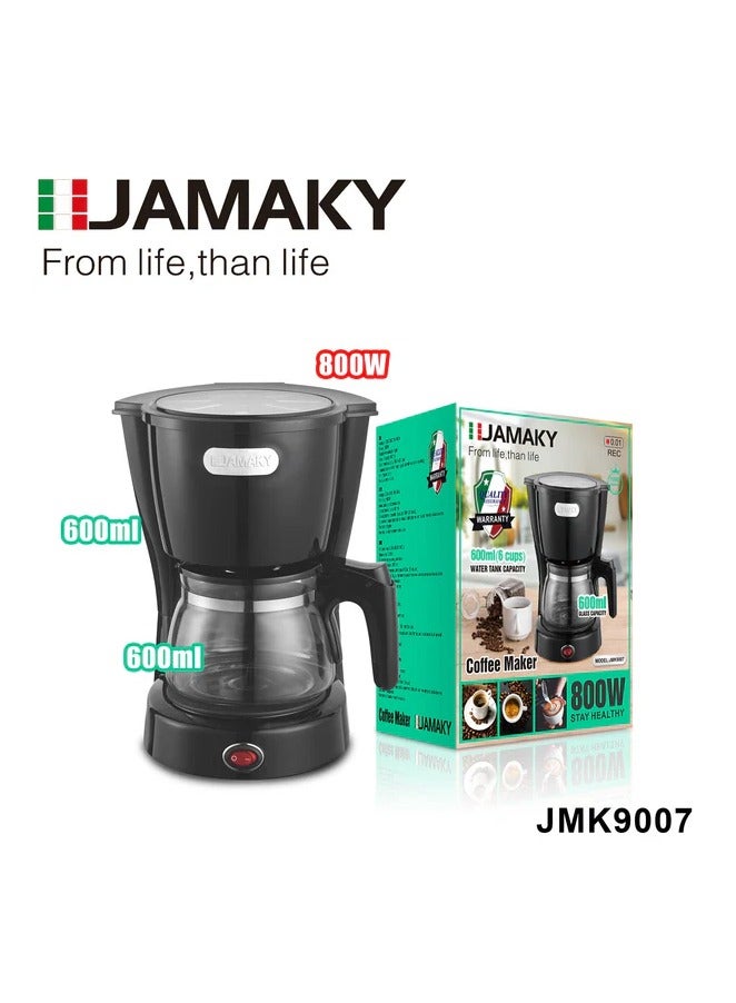 جامايكا ماكينة صنع القهوة مع خزان ماء 600 مل 800 وات -JMK9007 لون أسود بتكنولوجيا إيطالية - Image 1