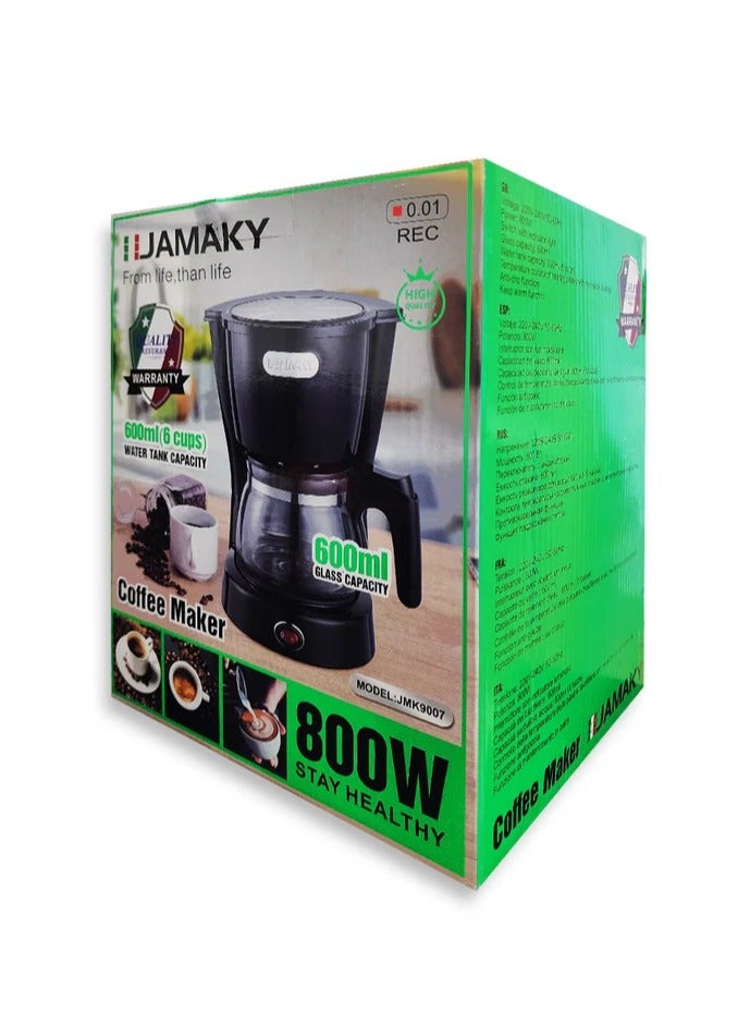 جامايكا ماكينة صنع القهوة مع خزان ماء 600 مل 800 وات -JMK9007 لون أسود بتكنولوجيا إيطالية - Image 3