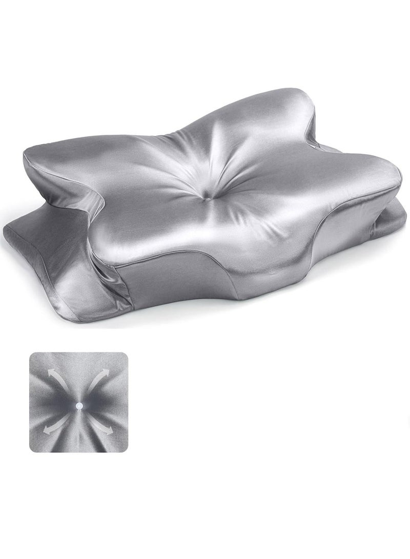NIUB Cervical Neck Support Pillow for Sleeping & Pain Relief – Ergonomic Contour Memory Foam Pillows for Side/Back/Stomach Sleepers, 2 Heights with Removable Silk Satin Cover - Gifts for Men & Women - Image 1