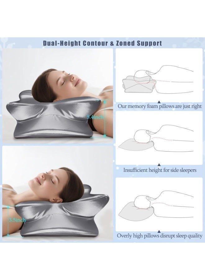 NIUB Cervical Neck Support Pillow for Sleeping & Pain Relief – Ergonomic Contour Memory Foam Pillows for Side/Back/Stomach Sleepers, 2 Heights with Removable Silk Satin Cover - Gifts for Men & Women - Image 3