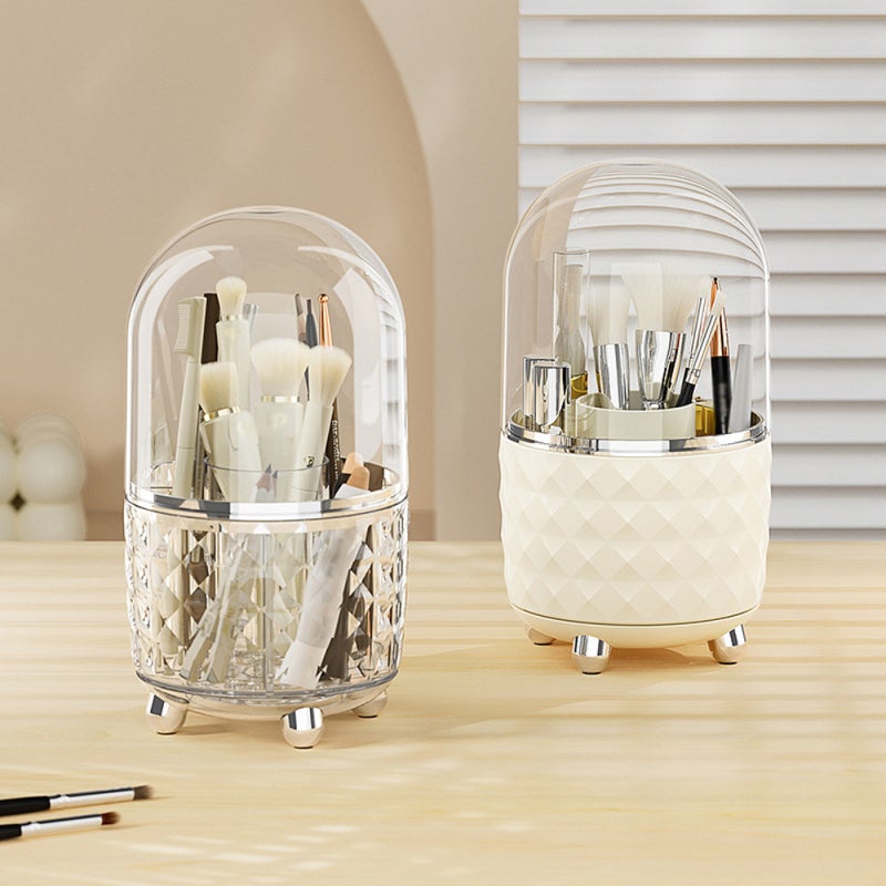 Makeup Brush Holder 360° Rotating Makeup Organizer for Bathroom Vanity Desktop, 6-Compartment Makeup Brushes Cup with Lid - Image 5