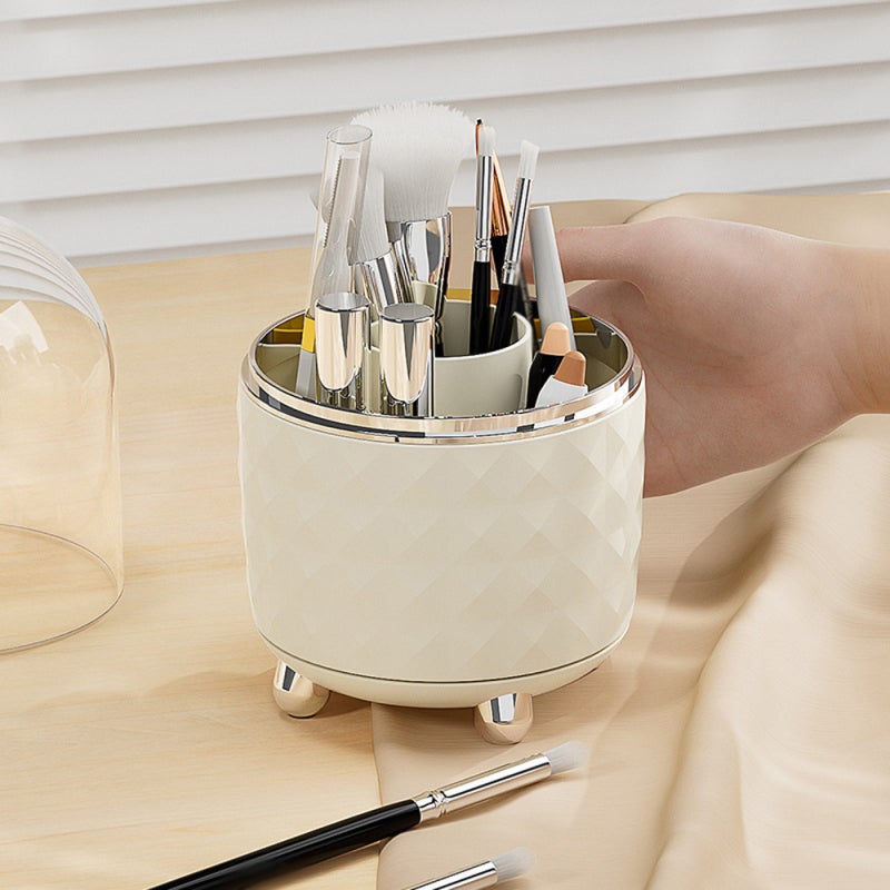 Makeup Brush Holder 360° Rotating Makeup Organizer for Bathroom Vanity Desktop, 6-Compartment Makeup Brushes Cup with Lid - Image 4