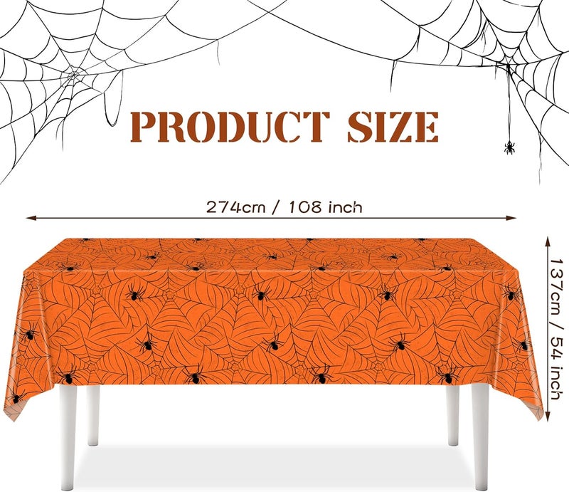 TREWAVE 3 Pack Halloween Spiderweb Tablecloth Rectangular Plastic Spider Web Table Cloth Large Size Table Covers for Home Decor Halloween Party Decorations 54 x 108 Orange - Image 2