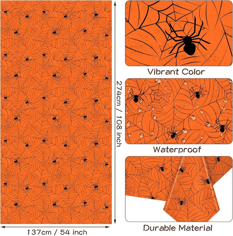 TREWAVE 3 Pack Halloween Spiderweb Tablecloth Rectangular Plastic Spider Web Table Cloth Large Size Table Covers for Home Decor Halloween Party Decorations 54 x 108 Orange - Image 3