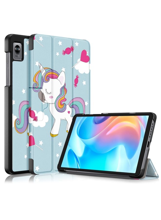 HuHa Case Cover For Realme Pad Mini 8.7 3-folding Magnetic Buckle Coloured Drawing Leather Tablet Case Rainbow Unicorn 