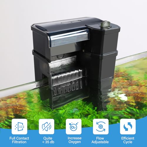 hygger Aquarium Filter Ultra Quiet Aquarium Hang on Filter MultiStage Filtration Activated Carbon Biochemical Fish Tank Filter for up to 50 Gallon Aquariums Adjustable Flow 153 GPH 7W Black - Image 3
