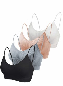 Y&D 5 PCS Cami Womens V Neck Padded Seamless Straps Bralette Everyday Basic Sleeping White Apricot Grey Black L  - Image 1