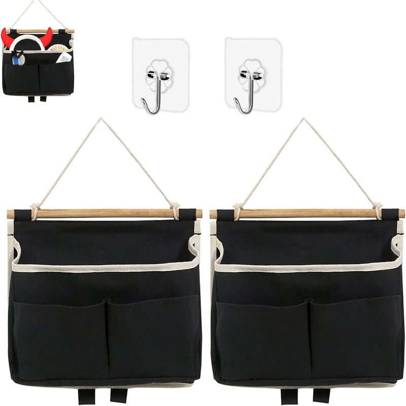 2Pcs Wall Hanging Storage Caddy Bag - Over Door Organizer for Living Room, Bedroom, Bathroom (Black) - Image 1