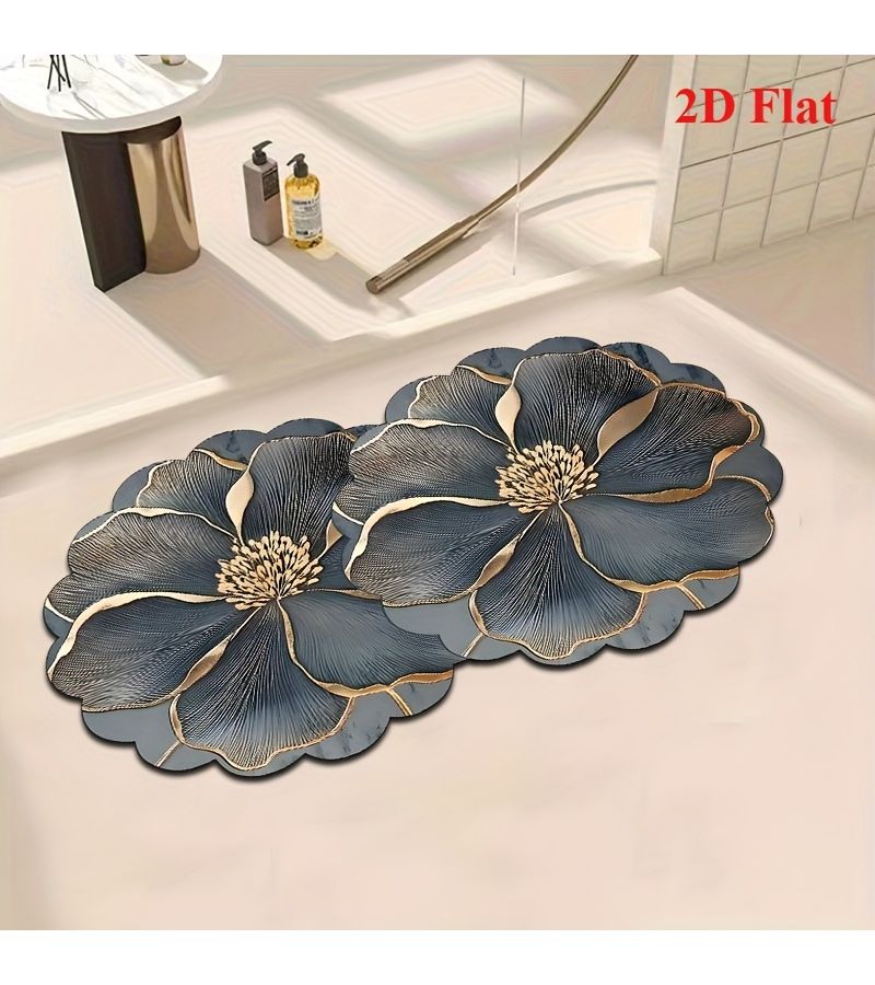 Non Slip Diatomite Bath Mat 50x150cm Gray Floral Pattern Absorbent Floor Mat - Image 5