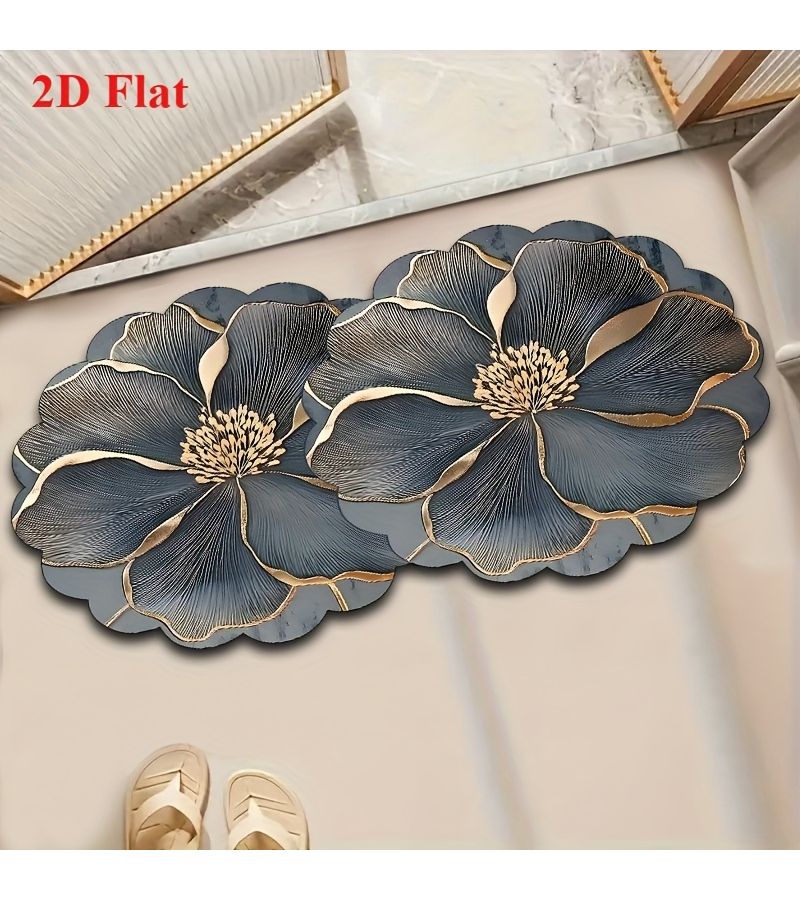Non Slip Diatomite Bath Mat 50x150cm Gray Floral Pattern Absorbent Floor Mat - Image 4