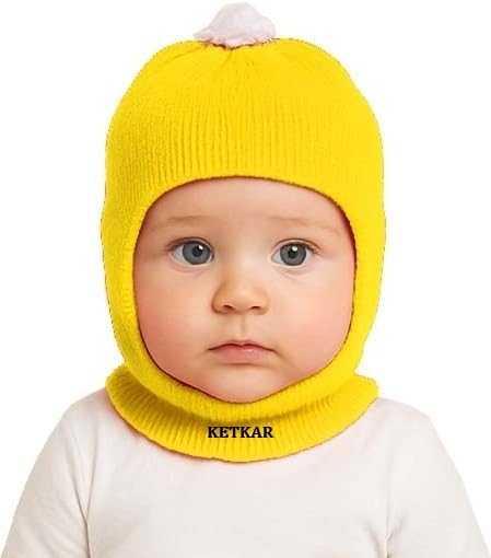 KETKAR Baby Boy's & Baby Girl's Soft Woolen Monkey Cap Pack of 2 (Blue & Yellow, 0–6 Months) - Image 4