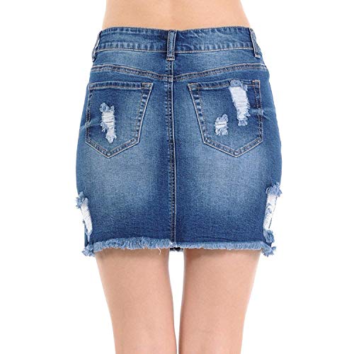 WAX JEAN Wax Distressed Skirt Basic Stretch Cotton Bodycon Tight Mini Skirt (Denim, Small) - Image 2