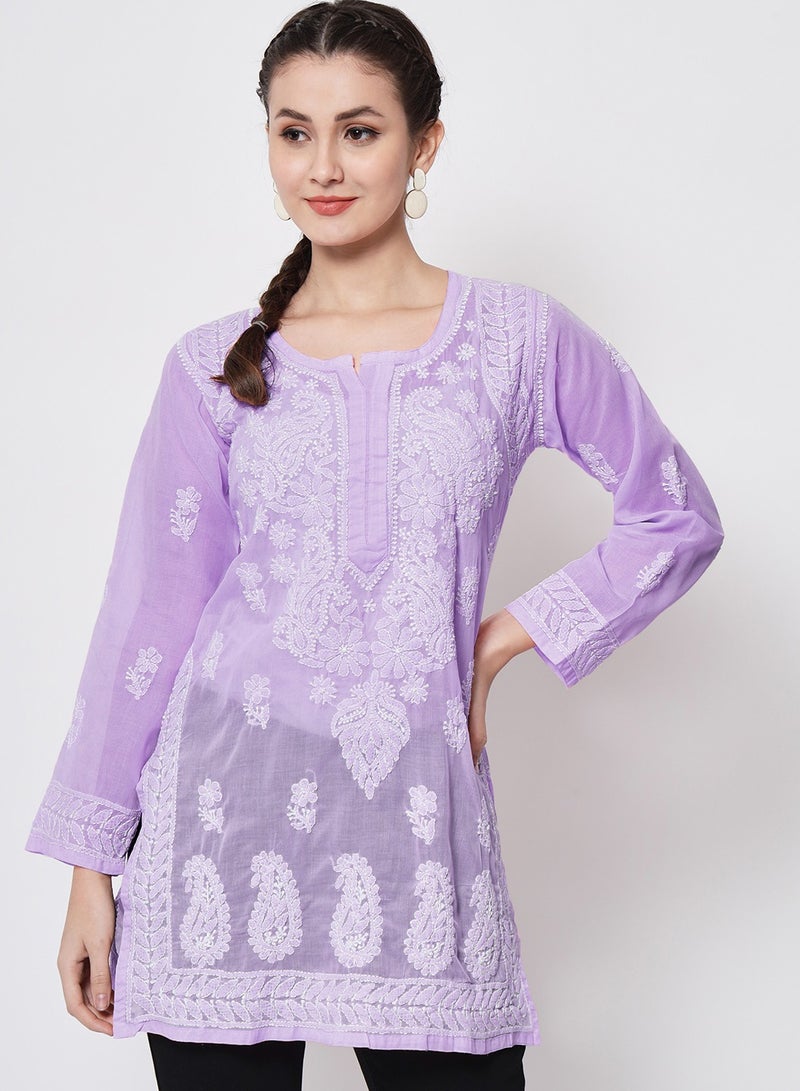 Alaya Hand Embroidered Chikankari Cotton Straight Kurti-AL3595 - Image 1