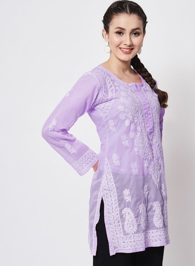 Alaya Hand Embroidered Chikankari Cotton Straight Kurti-AL3595 - Image 3