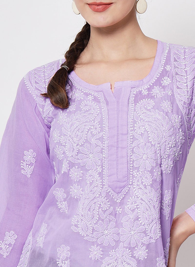 Alaya Hand Embroidered Chikankari Cotton Straight Kurti-AL3595 - Image 5