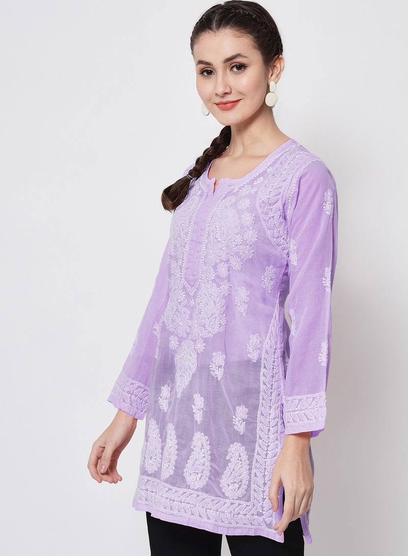 Alaya Hand Embroidered Chikankari Cotton Straight Kurti-AL3595 - Image 4