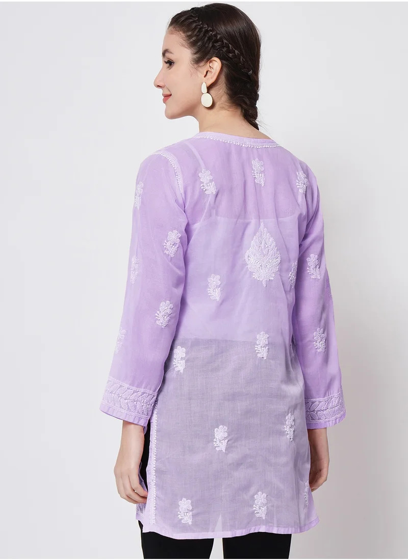 Alaya Hand Embroidered Chikankari Cotton Straight Kurti-AL3595