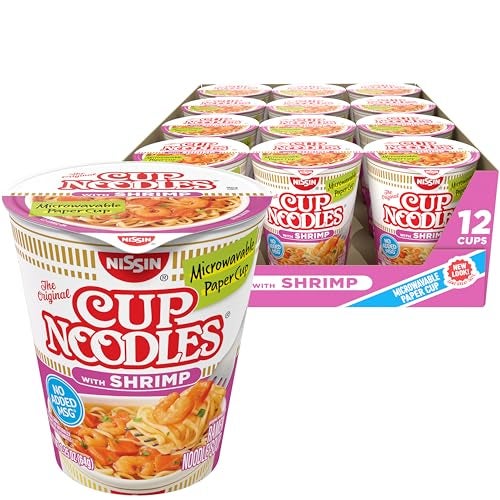 Nissin Cup Noodles Soup, Shrimp Flavor, Microwaveable Paper Cups, Instant Ramen, 2.25 Ounce (Pack of 12) - Image 1