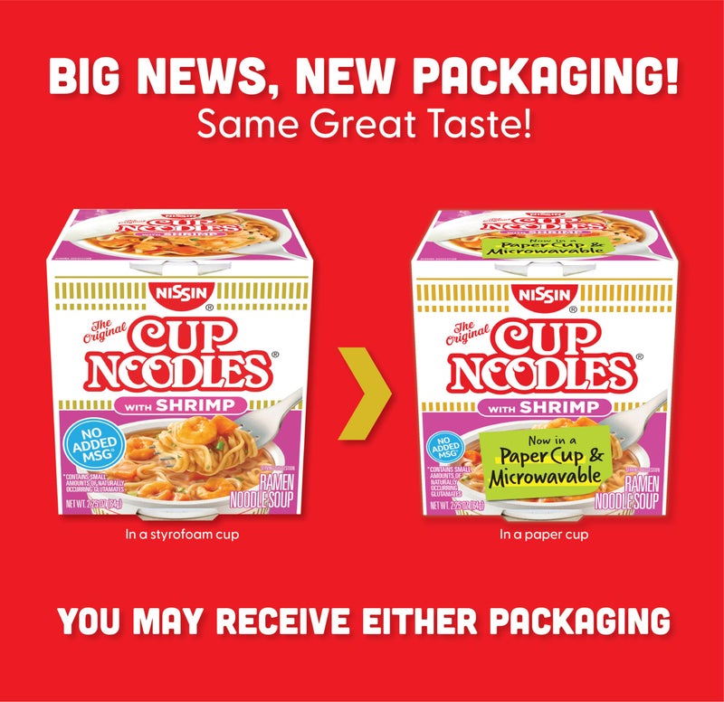 Nissin Cup Noodles Soup, Shrimp Flavor, Microwaveable Paper Cups, Instant Ramen, 2.25 Ounce (Pack of 12) - Image 3