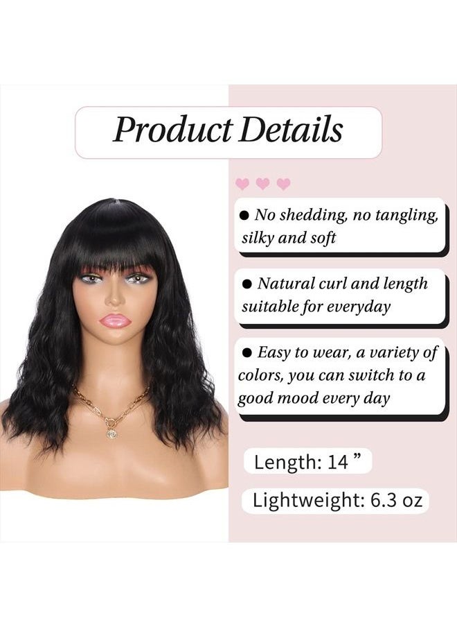 Kalyss 14" Synthetic Wig with Hair Bangs Short Wavy Curly Wig for Women -Natural Looking and Heat Resistant Full Head Hair Replacement Wig for Daily Wear or Costume Wig  - Image 4