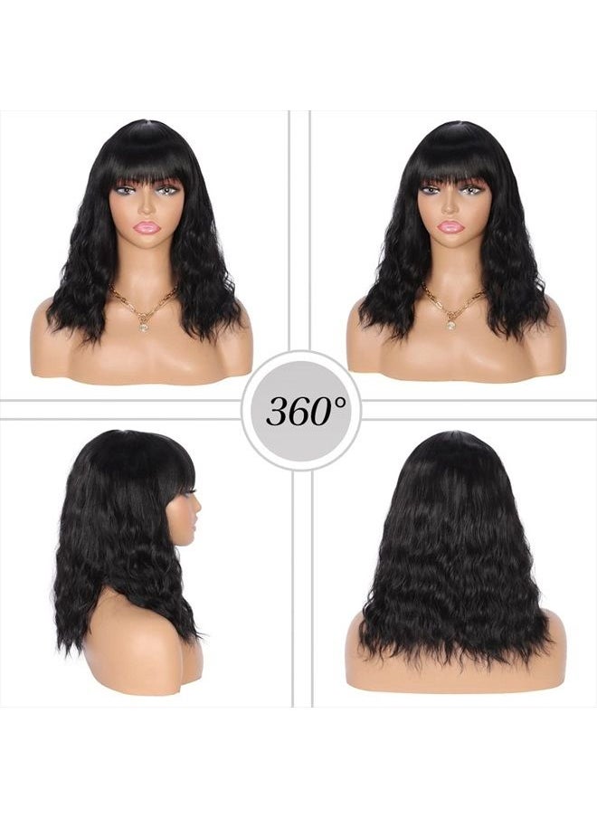 Kalyss 14" Synthetic Wig with Hair Bangs Short Wavy Curly Wig for Women -Natural Looking and Heat Resistant Full Head Hair Replacement Wig for Daily Wear or Costume Wig  - Image 5